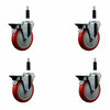 Service Caster 5'' Red Poly Swivel 7/8'' Expanding Stem Caster Set with Brake, 4PK SCC-EX20S514-PPUB-RED-PLB-78-4